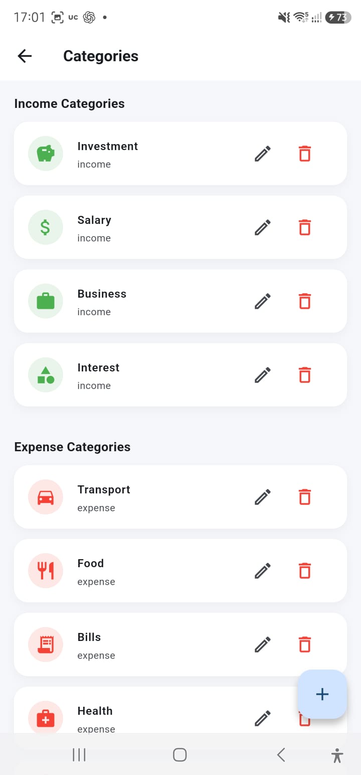 BudgetWise Categories screen